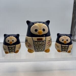 Temptations Old World Cobalt Blue Owl Nesting Measuring Cups, Salt & Pepper Shak